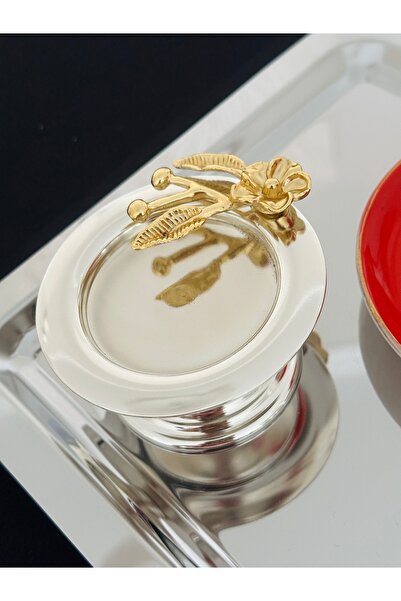 Melinda home DEKORATİF GÜMÜŞ RENK PAPATYA DAL AKSESUARLI MAKARONLUK LOKUMLUK 6'lı