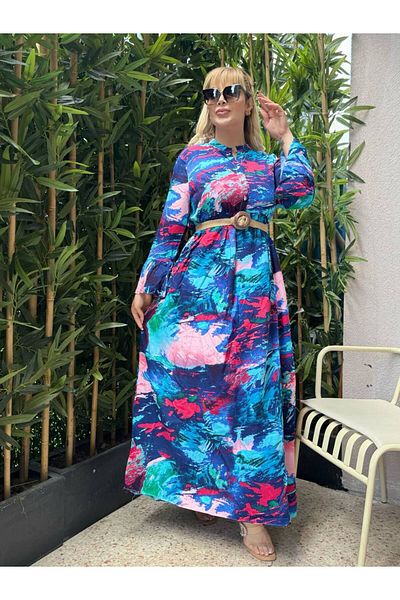 fly just Women's Plus Size Collar Button Spanish Sleeve Casual Cut Woven Viscosse Dress