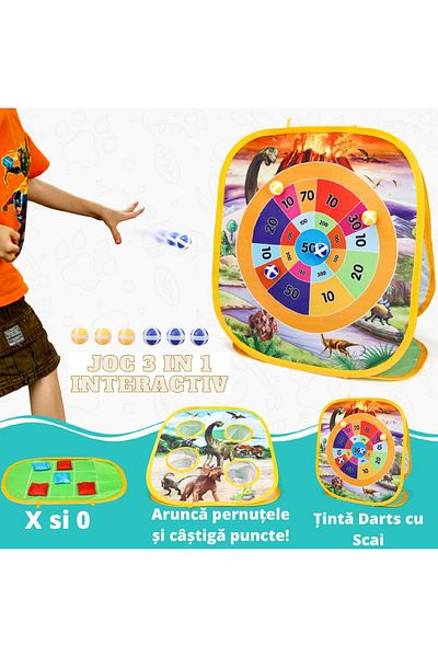 LUDIRO Tinta Darts cu 6 Bile Colorate cu Scai, 10 Pernute pentru Aruncat in Gaura, Dino