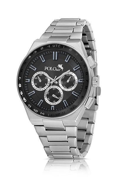 Polo Air Metal Case Men's Wrist Watch Silver Black Color Pl-0990E3X