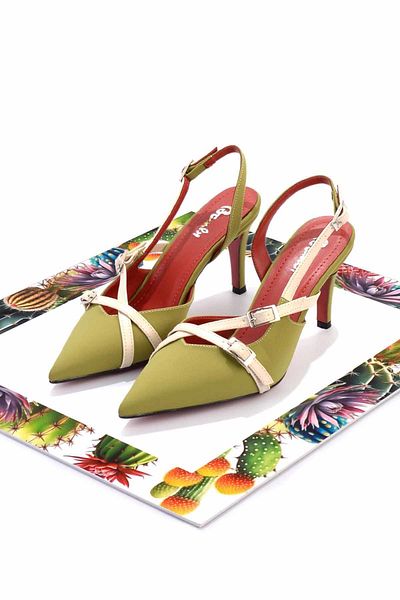 Bambi Pantofi clasici cu toc de damă din nubuc verde bej K 01455018501