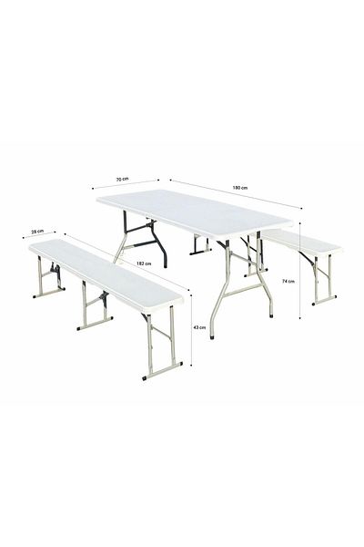 Heinner TABLE SET WITH 2 FOLDABLE PLASTIC BENCHES