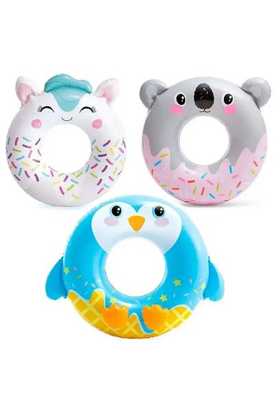 MAİN SHOP Intex + 8 Years Old Cute Animals Figured Children's Bagel Inflatable Pool and Sea Swimming Ring M-59266