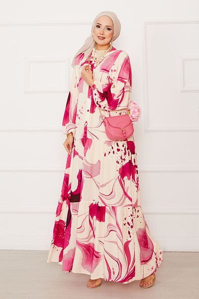 EBRUTESETTÜR Patched Half Button Viscose Hijab Dress