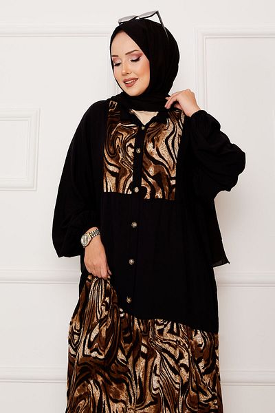 EBRUTESETTÜR Safari Pattern Viscose Hijab Dress