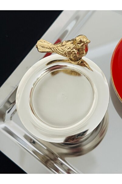 Melinda home DEKORATİF GÜMÜŞ RENK KUŞ AKSESUAR DETAYLI MAKARONLUK VEYA LOKUMLUK 6'lı