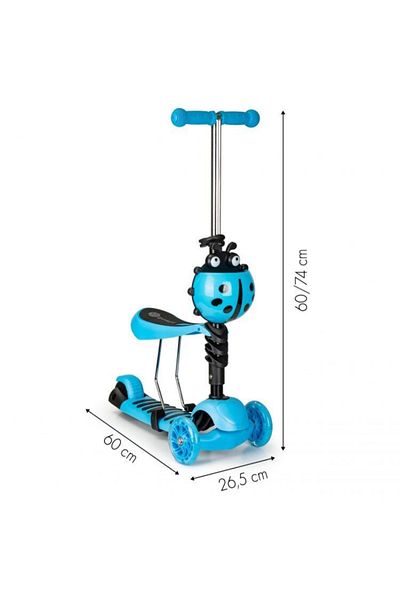 LUDIRO 3 in 1 Children's Scooter, With Lighted LED Wheels, Ladybug Model, 74x60x26.5 Cm, ​​+ 1 Year, Blue