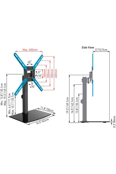 Barkan TV / Monitor Stands Barkan Tabletop TV Stand 13-65" 36kg