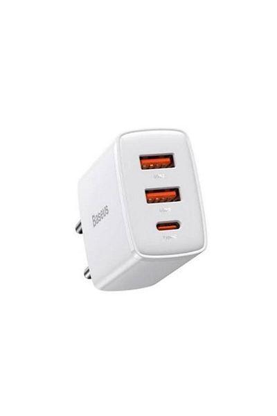 Baseus INCARCATOR retea Compact, Quick Charge 30W, 2 x USB 5V/3A, 1 x USB Type-C 5V/3A, alb