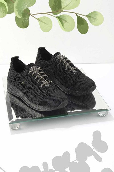 Bambi Black Knitted Women's Casual Shoes K01511055516