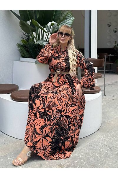 fly just Women's Plus Size Collar Button Spanish Sleeve Casual Cut Woven Viscosse Dress