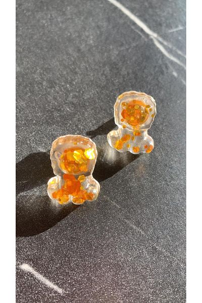 MISS GOLDEN Transparent Gold Glitter Decorated Lion Shape Epoxy Earrings with Gold Accessories Handmade Gift