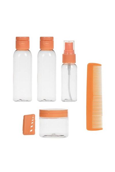 SyaMAG Set de sticle de călătorie, model Bon Voyage, 60 ml și 30 ml, cu perie și pieptene, transparente, 6 piese