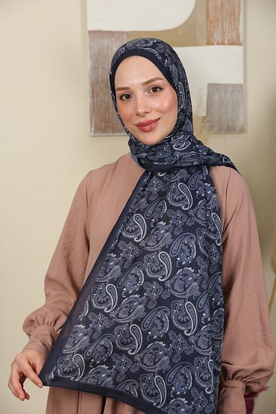 aldyoo Ethnic Patterned Cotton Viscose Trend Σάλι Navy Blue