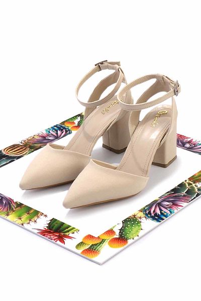 Bambi Matte Beige Satin Women's Classic Heeled Shoes01726140038