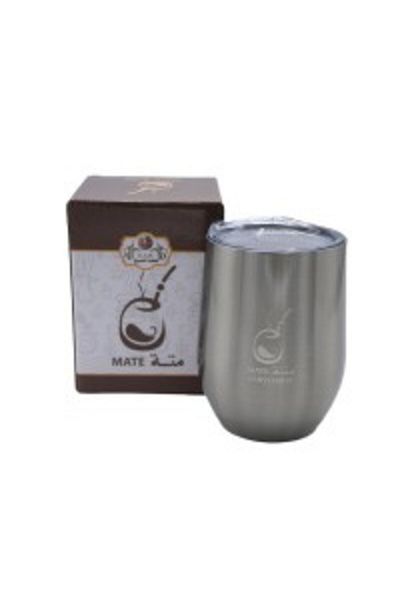 shuyukh coffee Yerba Mate Steel Cup, Silver Color with Lid and 350 ml Capacity