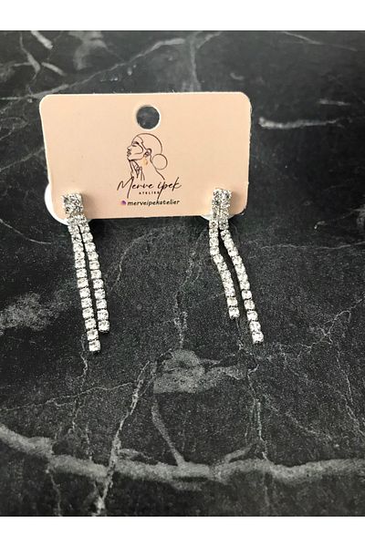 shop Waterway Thin Short Double Shiny Earrings Silver Color