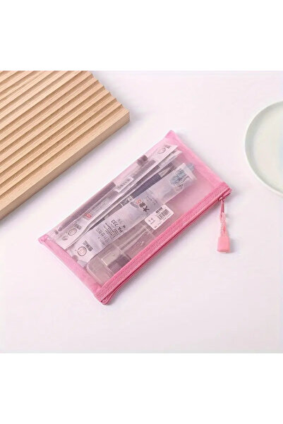 Siriderya Şeffaf Şık Kalemlik Kalem Düzenleyici Kalem ve Seyahat Çantası Pembe