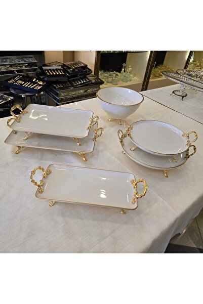 AlyaHomeAksesuar 6 Piece Gold Gilt Porcelain Serving Plate Set