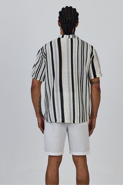 İLKCET MODA Knitted Jacquard Patterned Oversize Shirt