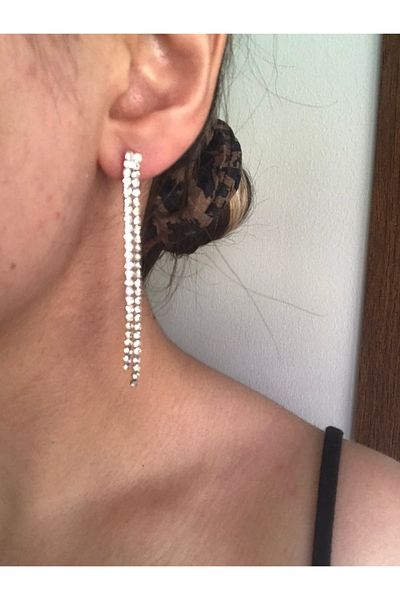 shop Waterway Thin Long Double Looking Shiny Dangle Silver Color Earring