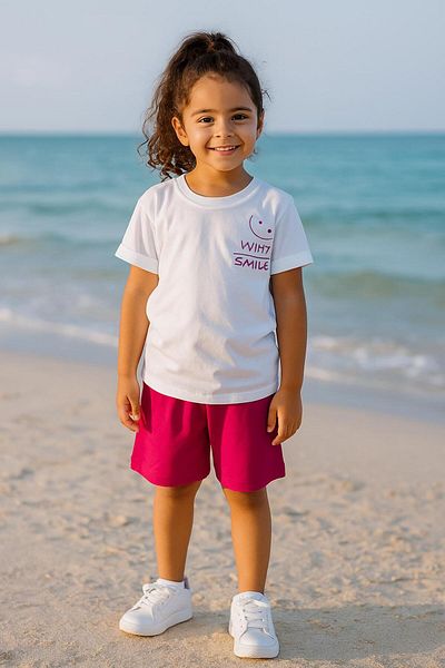 mb kids Smile Print Girls Boys Summer Shorts Set