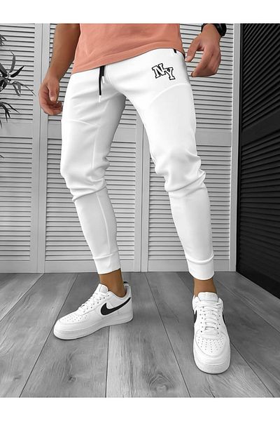 dehaine Men's sweatpants, slim fit, NY, 12347, white