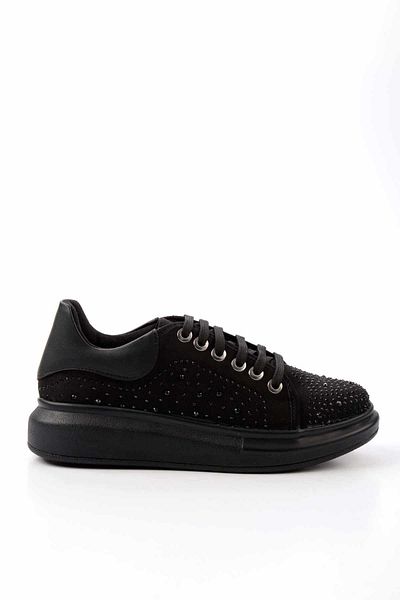 Bambi Black Black Suede Genuine Leather Women's Sneaker K01724022102