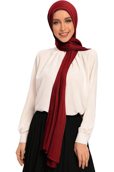 AL JAMIL Hybeeh Premium Jersey Hijab for Women - Muslim Cotton Scarf, Burgundy