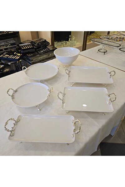 AlyaHomeAksesuar 6 Piece Silver Porcelain Serving Plate Set