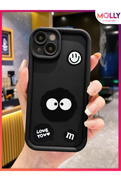 Molly iPhone 13 İçin Siyah Kenarları Kalın 3d Kabartmalı Cute Doodle Silikon ...