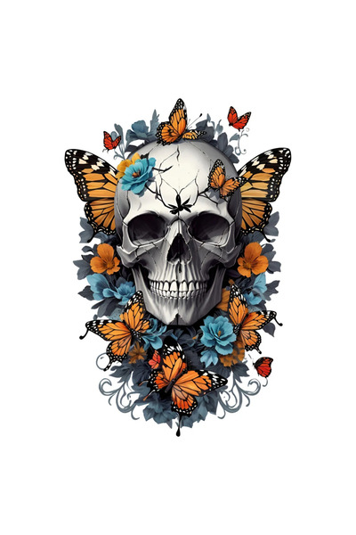 INOVATIX Set de 8 piese, autocolant craniu cu fluturi, INOVATIX®. 6 cm