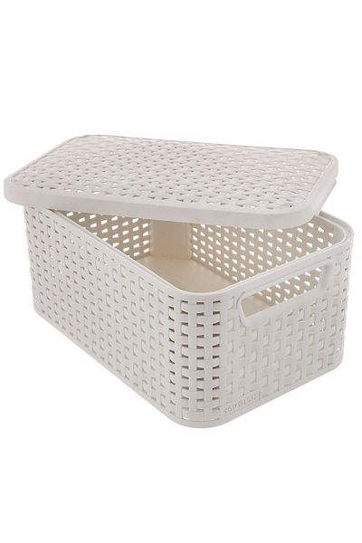 CURVER Laundry Basket, 2 Handles, Lid, Plastic, Cream, 45x33x25 Cm,
