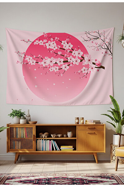 GREENDECOR Sakura Çiçek Japonya Şık Duvar Örtüsü Duvar Halısı Duvar Sanatı Du...