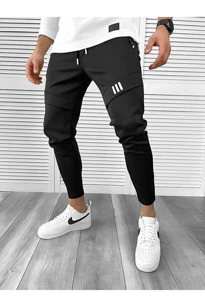 dehaine Men's slim fit sweatpants, made of nylon, 10230, black