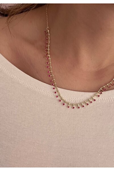 YENGEÇ Özel Seri Mor Renk Taşlı Püsküllü Kolye