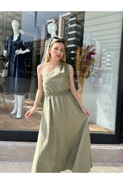BRN Butik Tek omuz yeşil elbise