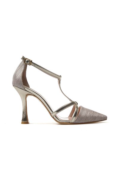 YAŞAR KAŞLI Women's Thin Heeled Shoes 25Y Ykşk-8334 Z Gold Glitter