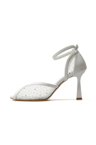 YAŞAR KAŞLI Women's Stone Detailed Thin Heeled Shoes 25Y Ykşk-8506 Z White