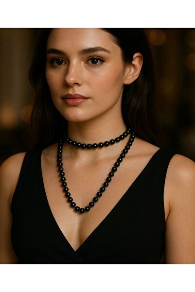 TUHAM AKSESUAR SİYAH İNCİ KOLYE