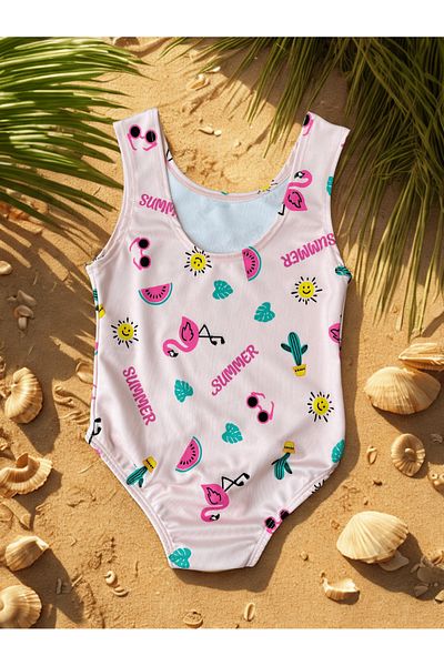 Babily Girls' Swimsuit 3-7 Years Old Colorful Patterned One-Piece Quick Dry Sea Pool Swimsuit
