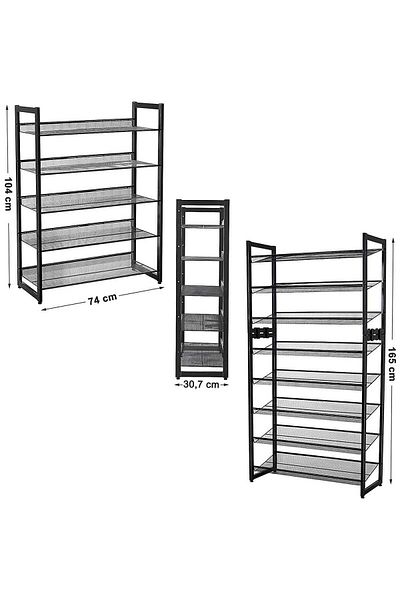 SONGMICS Shoe storage rack, Songmics, 5 shelves, metal, black, 74x30.7x104 cm