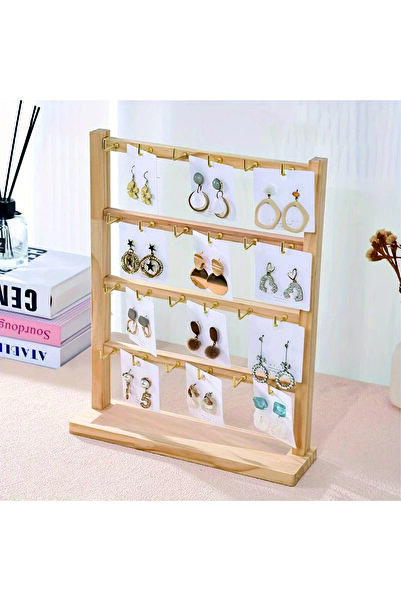 Tiydem Kolye Küpe Bileklik Bilezik Standı, Ahşap Takı Sergileme Standı, 4 Kad...