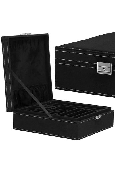 Springos Jewelry box, velvet, black, 26x26x9 cm,