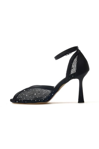 YAŞAR KAŞLI Women's Stone Detailed Thin Heeled Shoes 25Y Ykşk-8506 Z Black