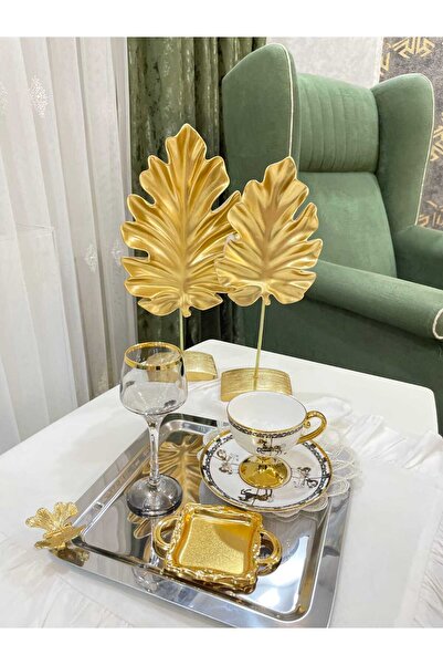 HAZEM Lüx Paslanmaz Çelik Kare Kahve, Çay, Dekoratif Sunum Tepsi 1 ADET 22X22