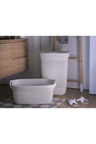 CURVER Laundry Basket, 2 Handles, White, 40 L, 60x27x39 Cm,