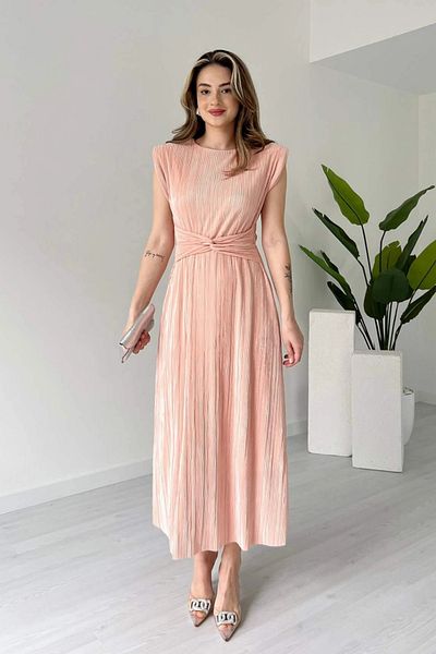 Aventien Rochie midi pudra plisata cu detaliu in talie