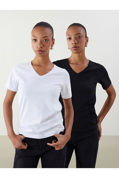 LC Waikiki Γυναικείο μπλουζάκι LCW V-Neck 2 τεμαχίων