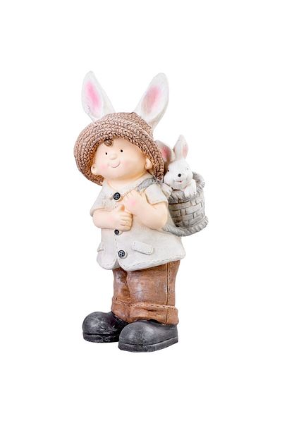 Magic Home Garden decoration, MagicHome, ceramic, boy with bunny, 23.5x18x48 cm